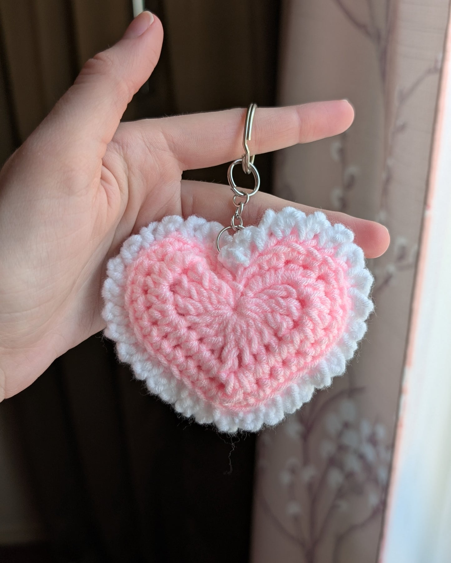 Ruffle Heart Keychain (Pink and White)