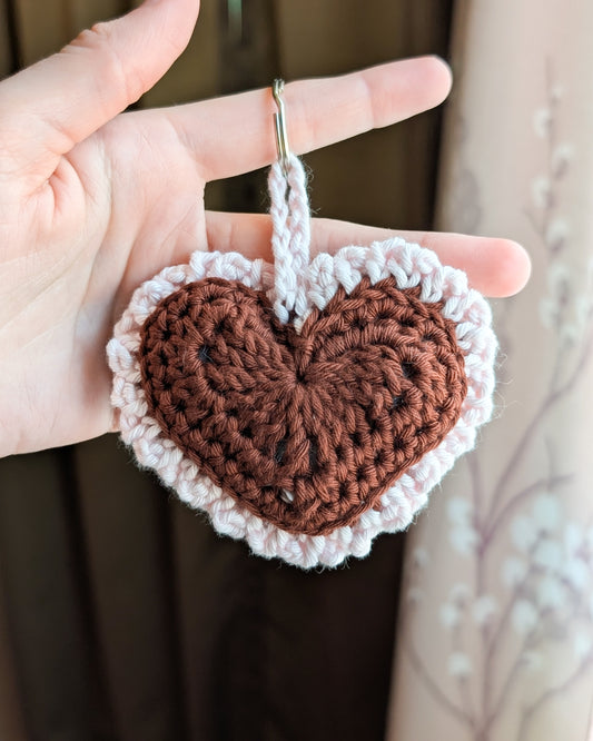 Ruffle Heart Keychain (Pale Pink and Chocolate Brown)