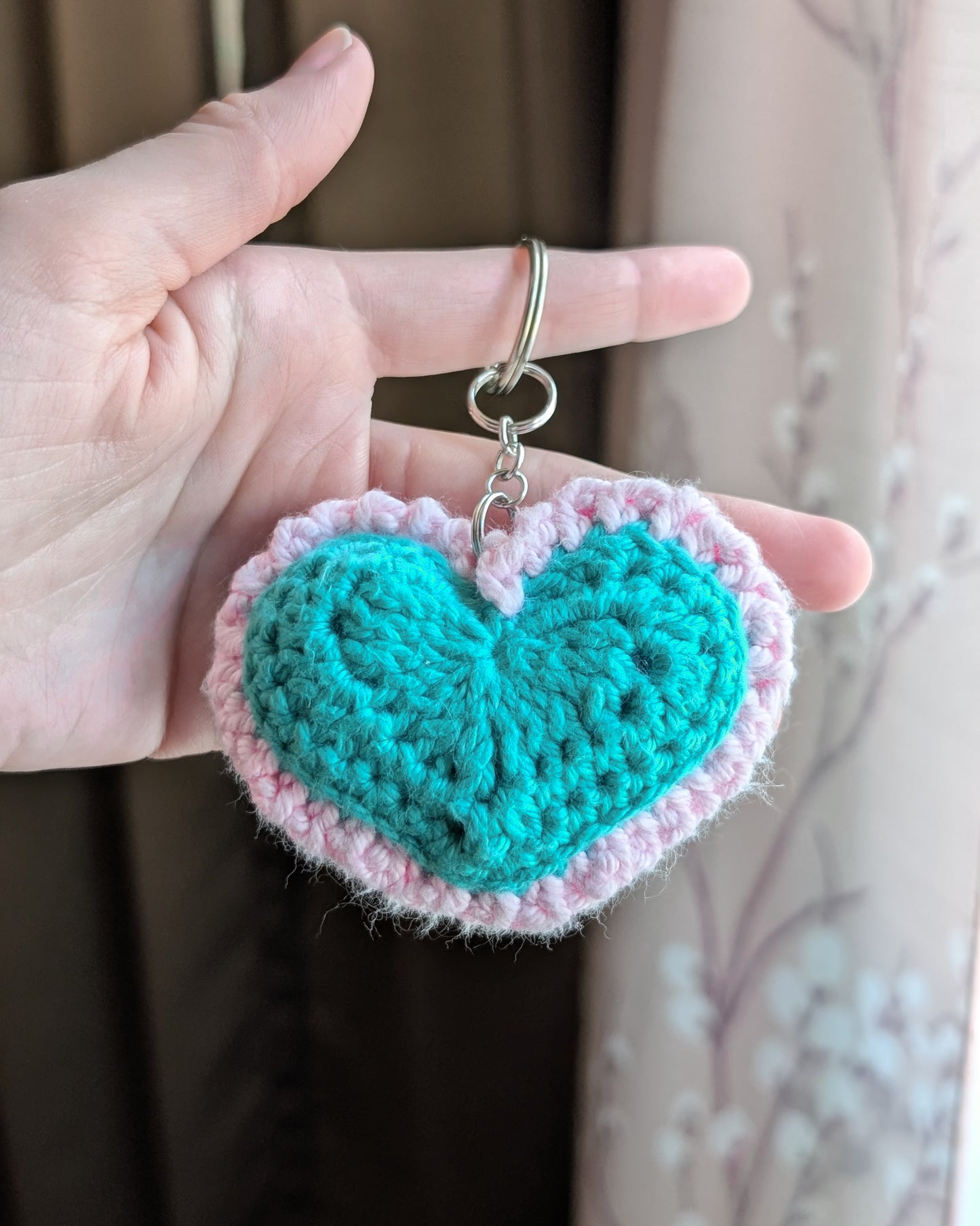 Ruffle Heart Keychain (Teal and Pale Pink)