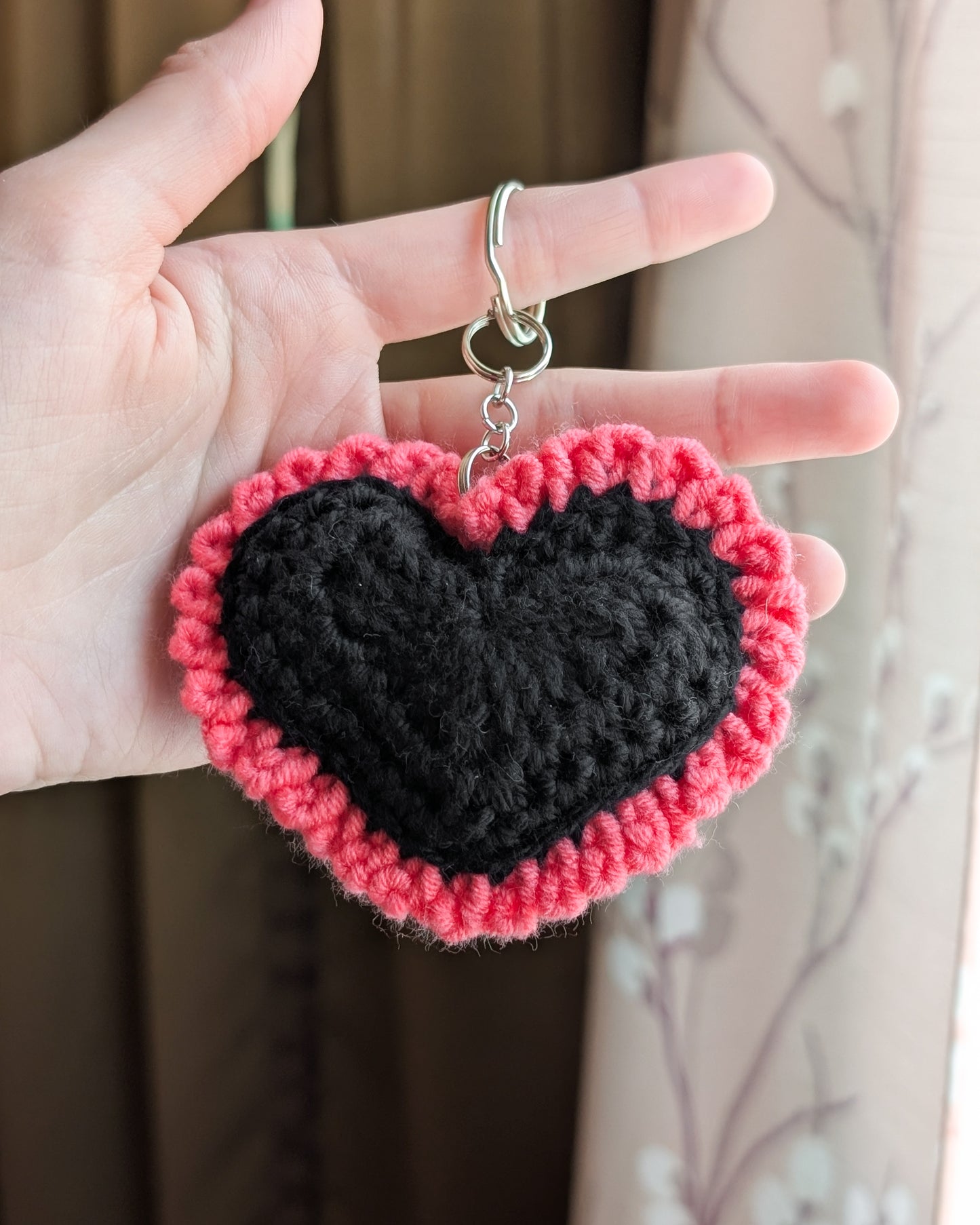 Ruffle Heart Keychain (Hot Pink and Black)