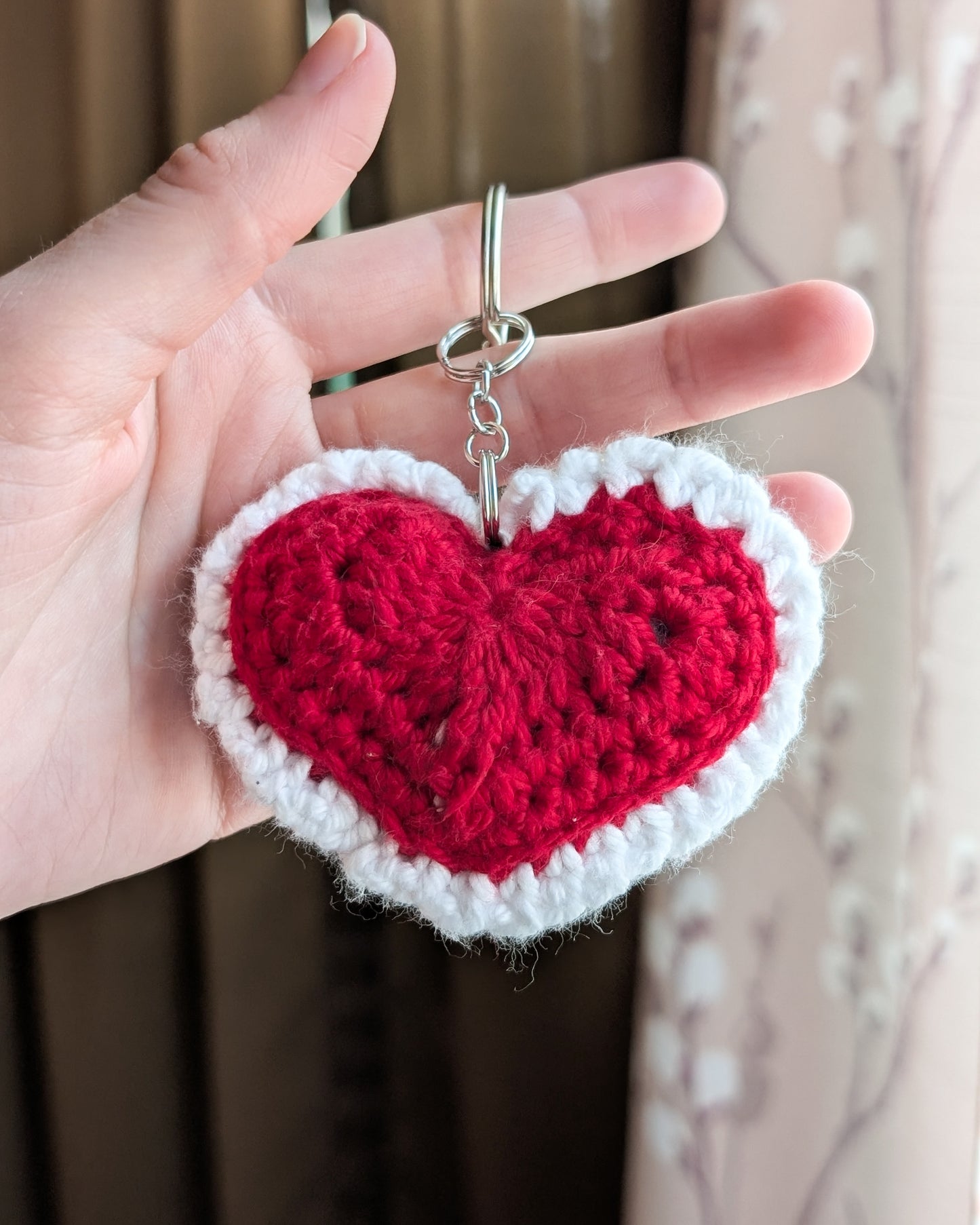 Ruffle Heart Keychain (Red and White)