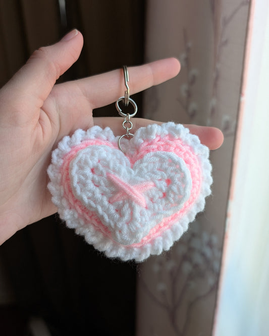 Ruffle Heart Keychain (Pink and White)