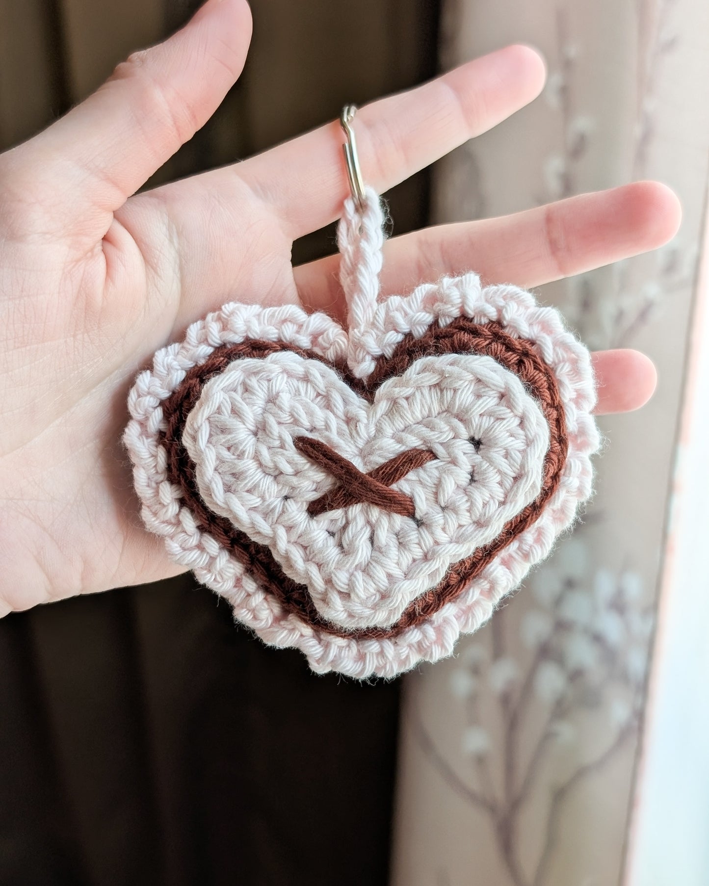 Ruffle Heart Keychain (Pale Pink and Chocolate Brown)
