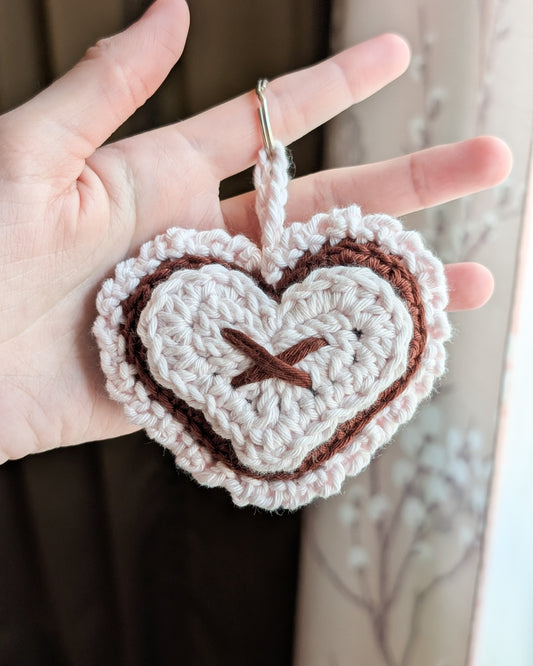 Ruffle Heart Keychain (Pale Pink and Chocolate Brown)