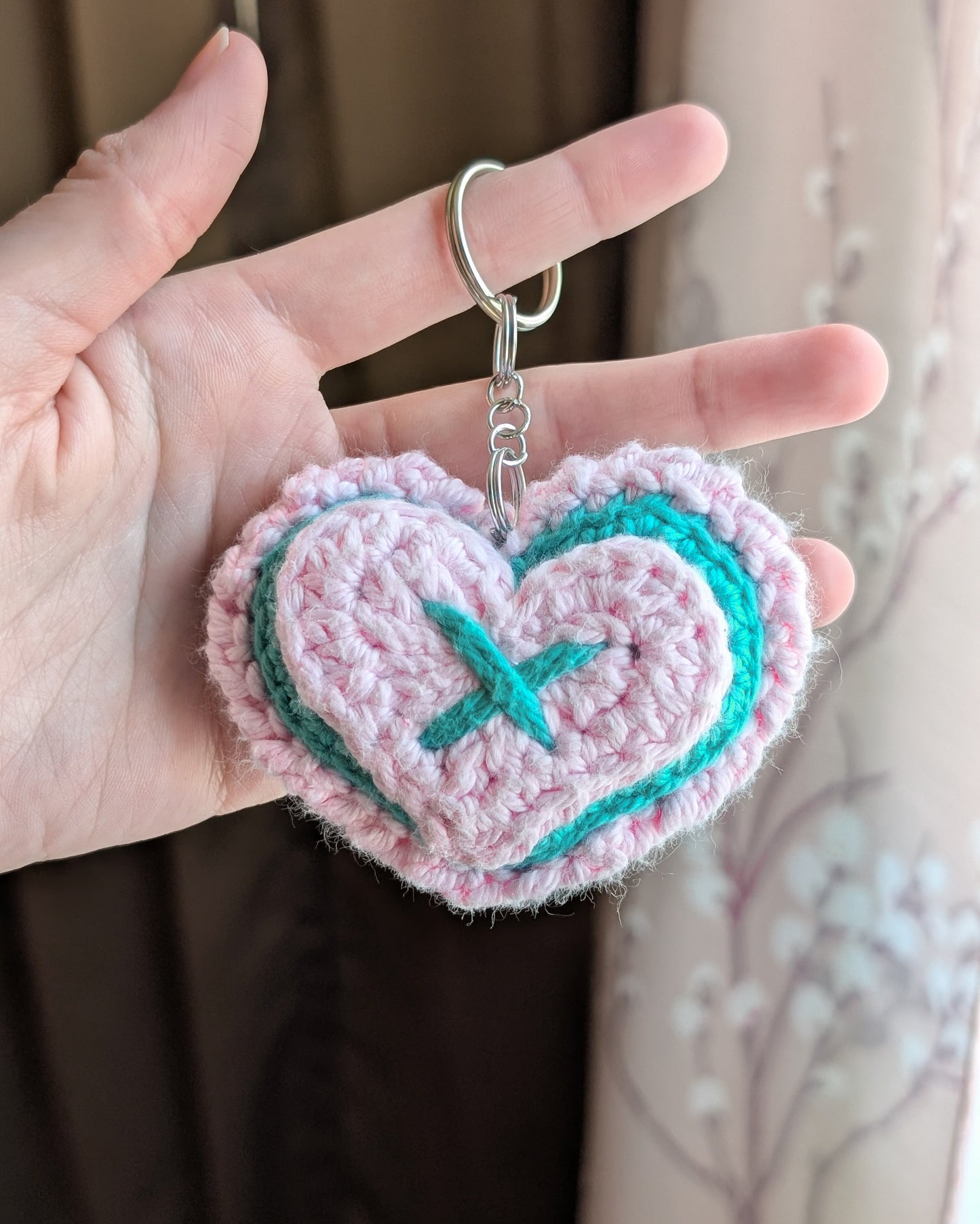 Ruffle Heart Keychain (Teal and Pale Pink)