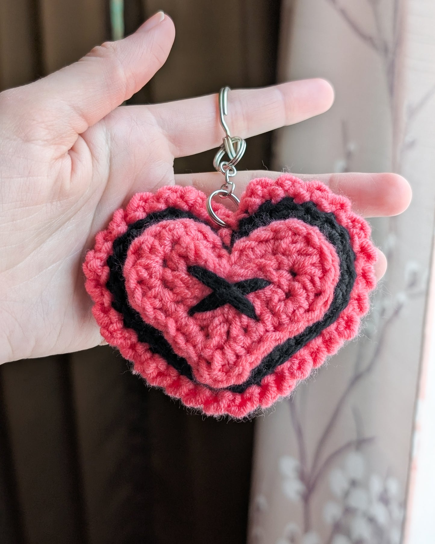 Ruffle Heart Keychain (Hot Pink and Black)