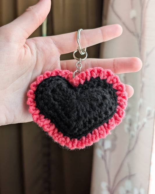 Ruffle Heart Keychain (Hot Pink and Black)