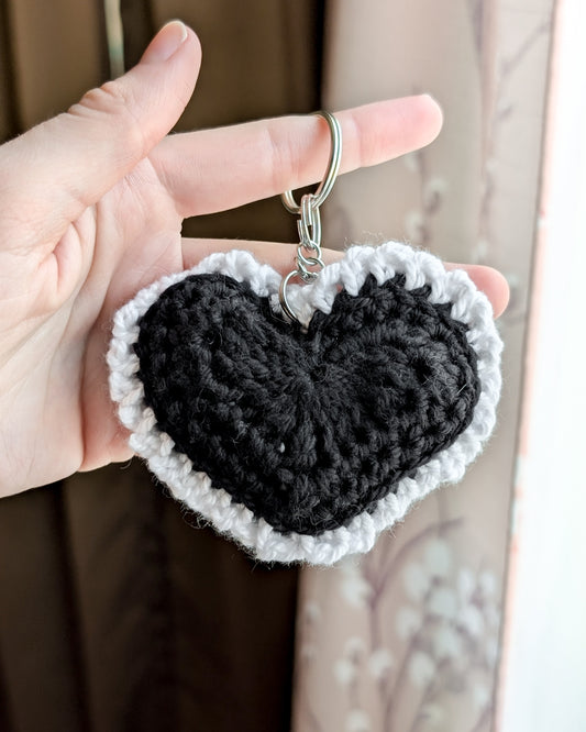 Ruffle Heart Keychain (Black and White)