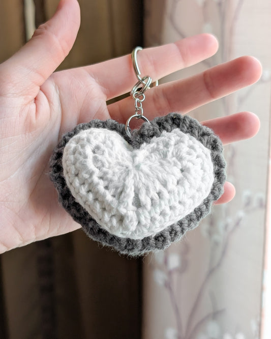Ruffle Heart Keychain (White and Gray)