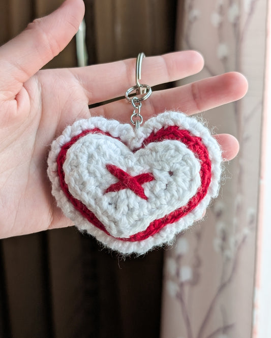 Ruffle Heart Keychain (Red and White)